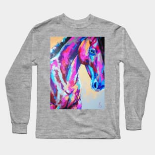 Oil horse portrait painting in multicolored tones. Long Sleeve T-Shirt